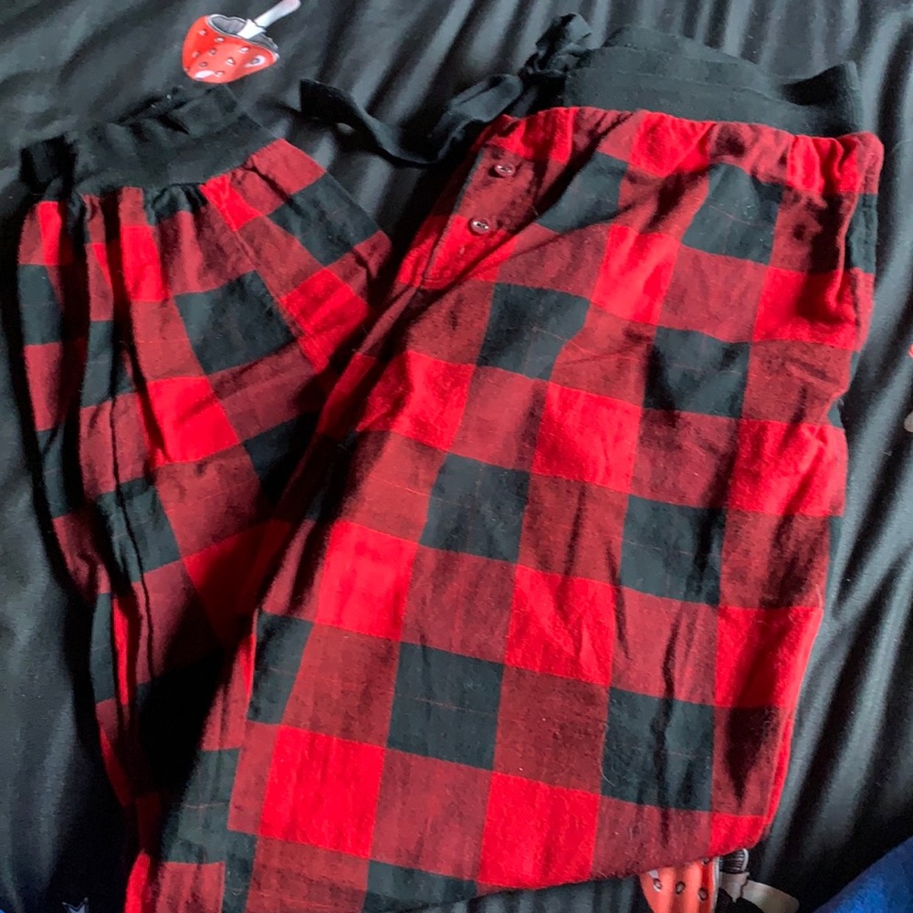 Red and black pajama pants